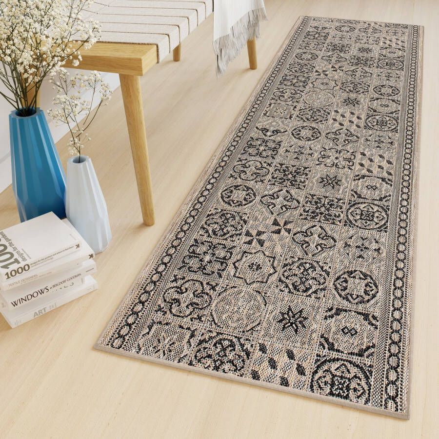 Tapiso Melissa Loper Laagpolig Bruin Mozaiek Indoor Outdoor Vloerkleed Maat- 80x350
