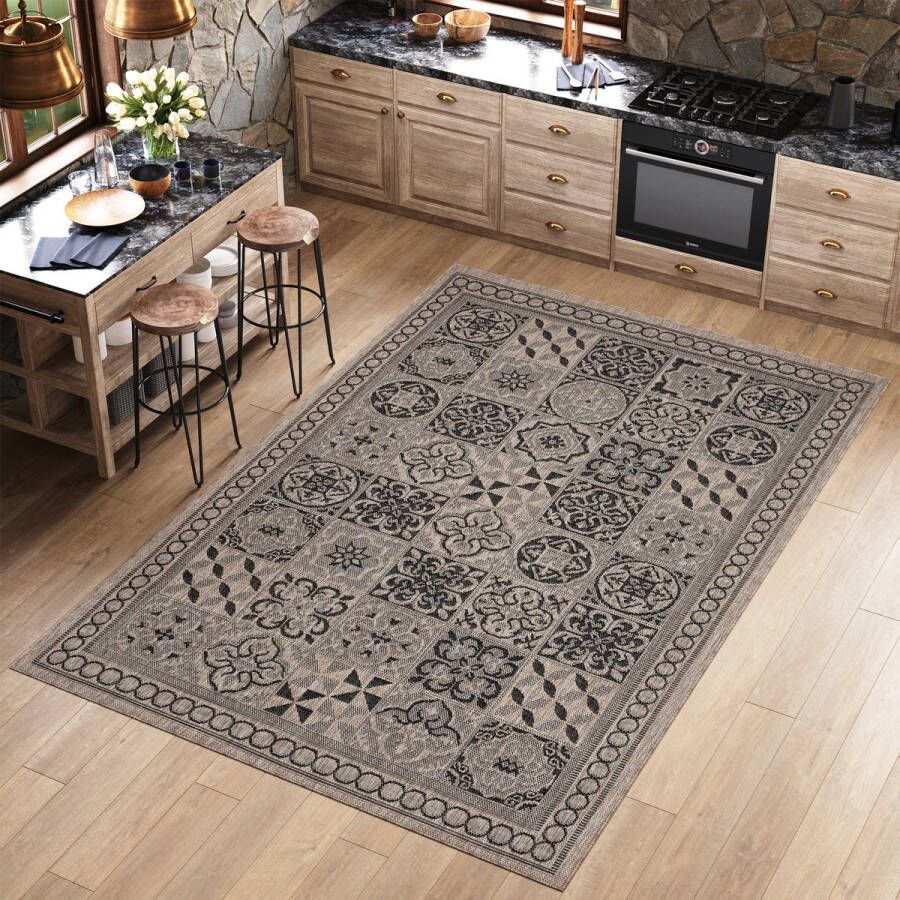 Tapiso Melissa Buiten Vloerkleed Bruin Indoor Outdoor Mozaiek Laagpolig Tapijt Maat- 60x200