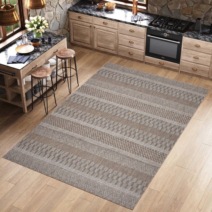 Tapiso Melissa Vloerkleed voor Balkon Tuin Terras Bruin Indoor Outdoor Tapijt Maat- 80x200