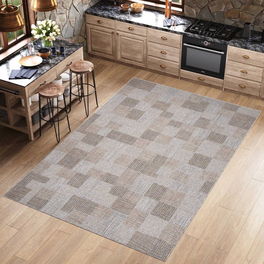 Tapiso Melissa Vloerkleed Grijs Binnen Buiten Geometrisch Laagpolig Tapijt Maat- 120x170