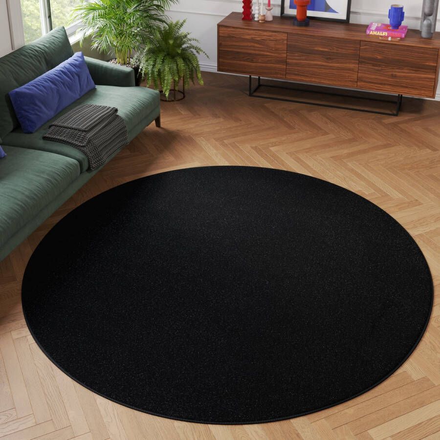 Tapiso Mono Rond Vloerkleed Antraciet Laagpolig Effen Tapijt Maat- 100x100