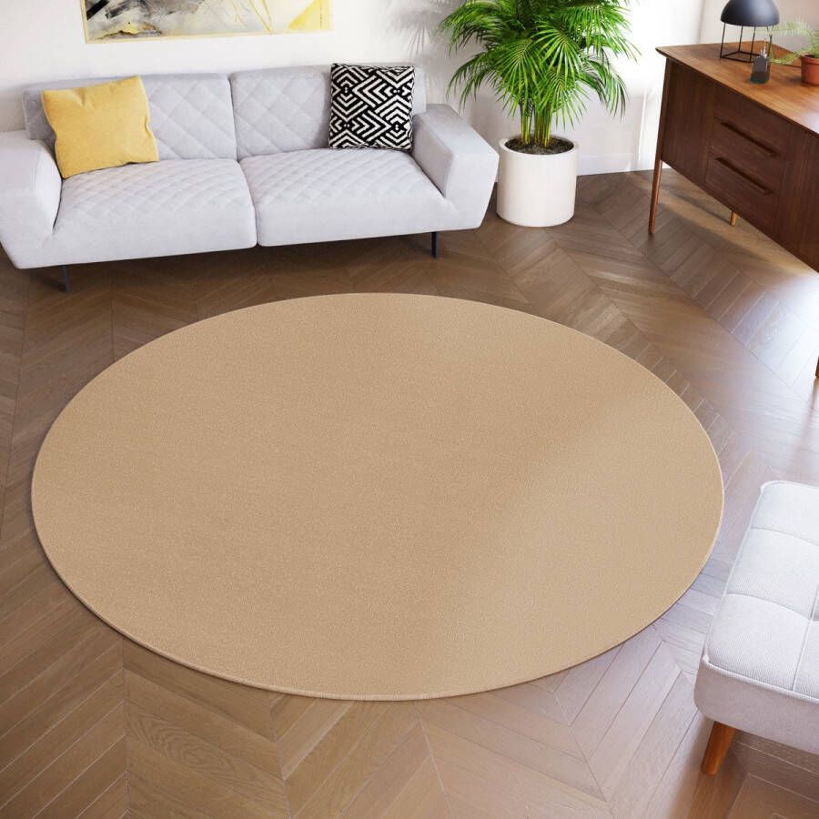 Tapiso Mono Rond Vloerkleed Beige Laagpolig Effen Tapijt Maat- 120x120