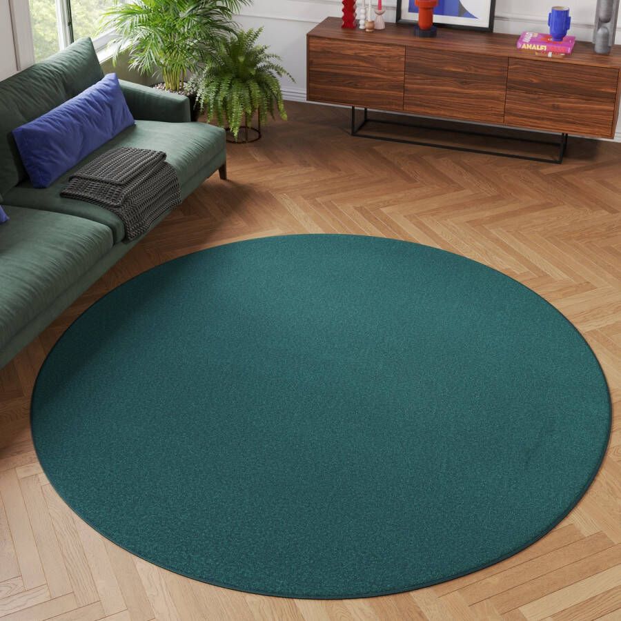 Tapiso Mono Rond Vloerkleed Donker Blauw Laagpolig Effen Tapijt Maat- 120x120