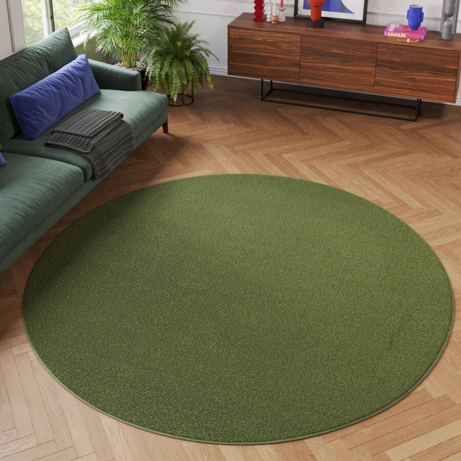 Tapiso Mono Rond Vloerkleed Groen Laagpolig Effen Tapijt Maat- 100x100