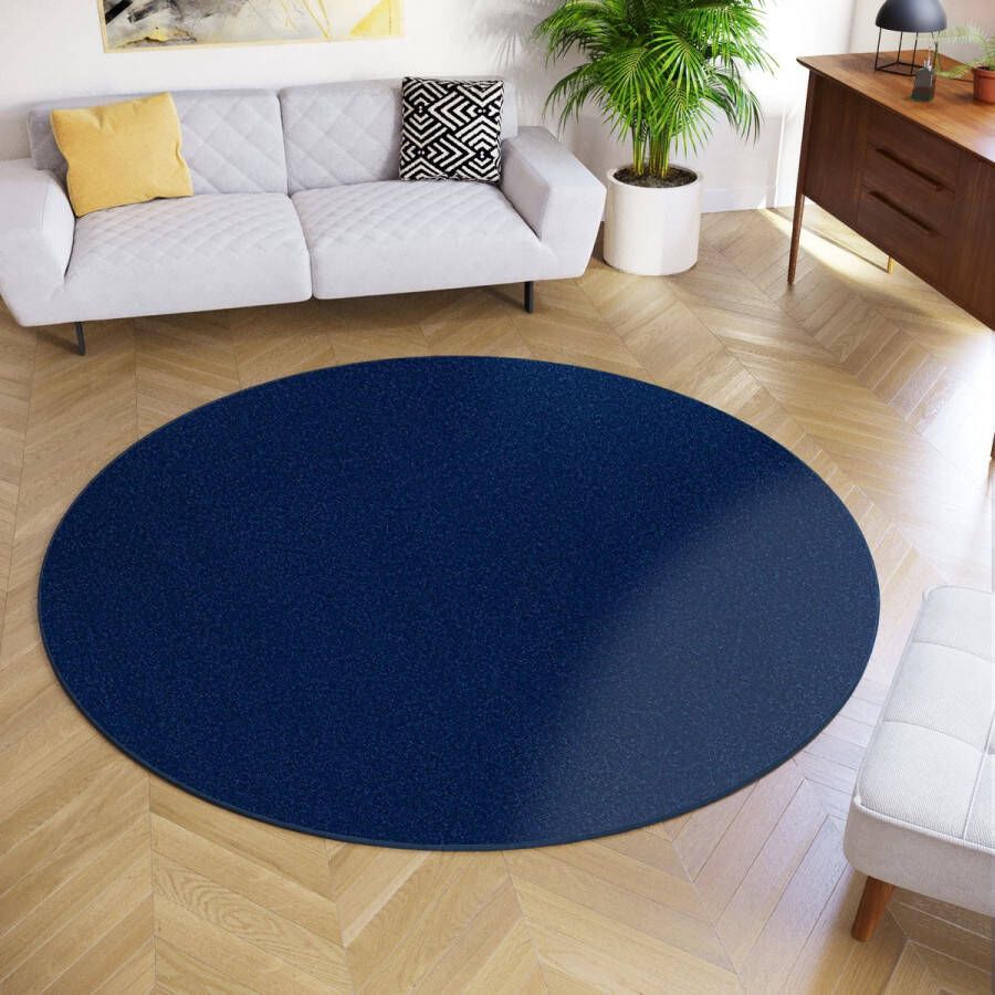 Tapiso Mono Rond Vloerkleed Navy Laagpolig Effen Tapijt Maat- 100x100