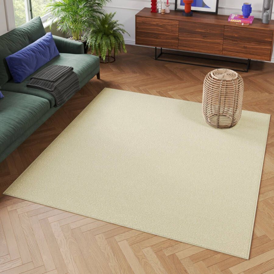 Tapiso Mono Square Vloerkleed Creme Laagpolig Vierkant Tapijt Maat- 120x120