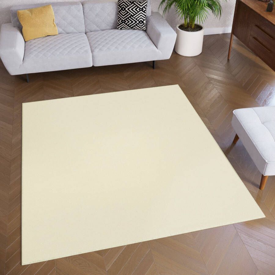 Tapiso Mono Square Vloerkleed Creme Laagpolig Vierkant Tapijt Maat- 200x200