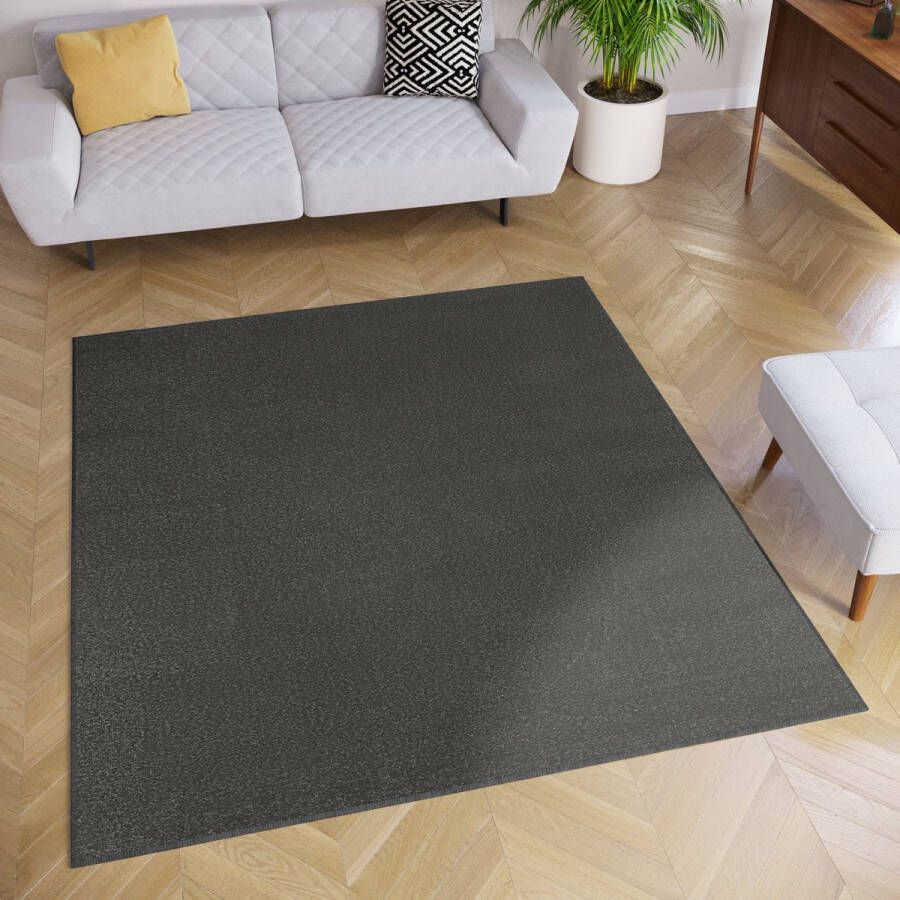 Tapiso Mono Square Vloerkleed Grijs Donker Laagpolig Vierkant Tapijt Maat- 120x120