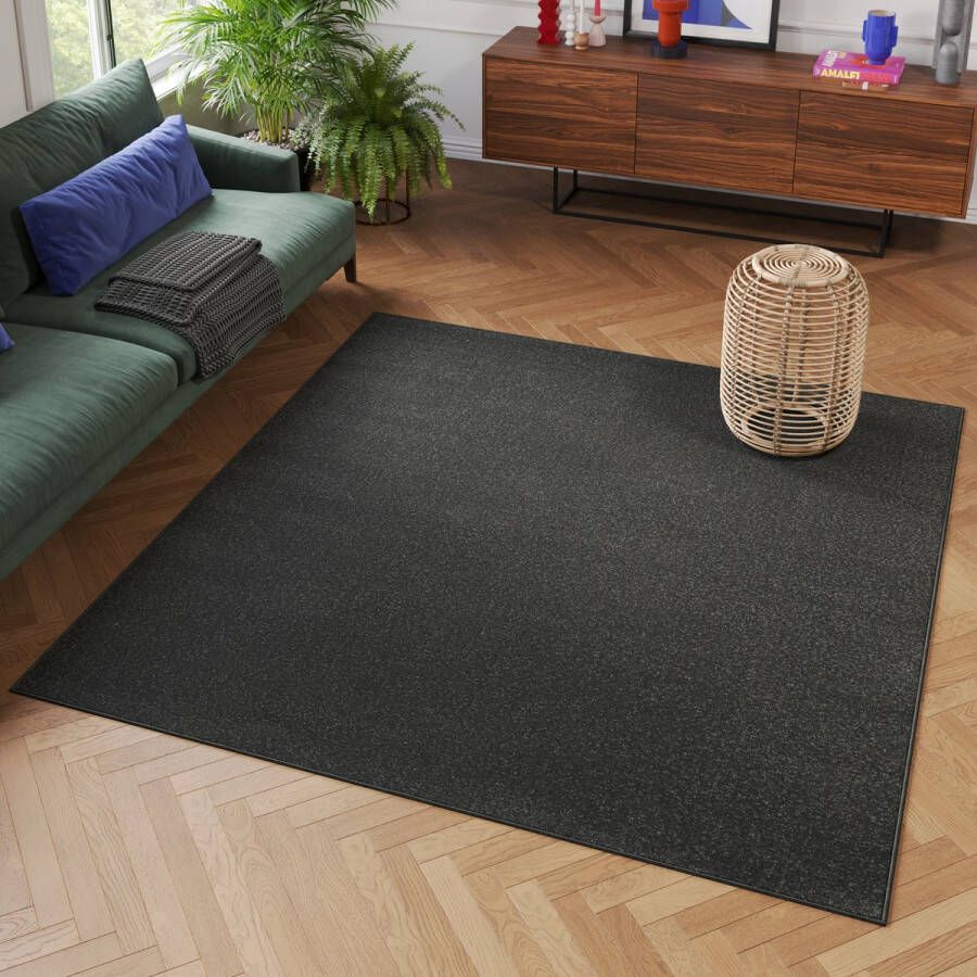 Tapiso Mono Square Vloerkleed Grijs Donker Laagpolig Vierkant Tapijt Maat- 160x160