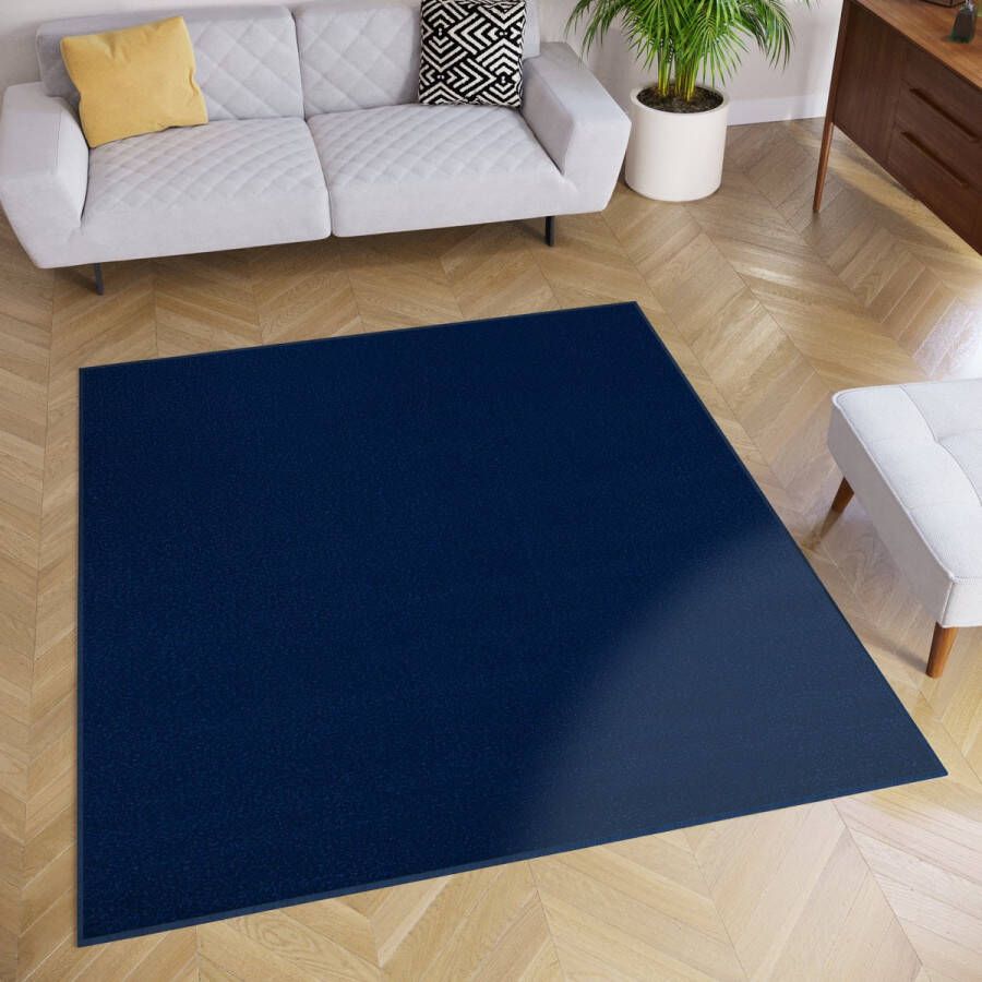 Tapiso Mono Square Vloerkleed Navy Laagpolig Vierkant Tapijt Maat- 160x160