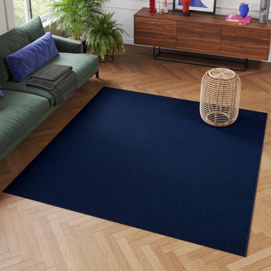 Tapiso Mono Square Vloerkleed Navy Laagpolig Vierkant Tapijt Maat- 160x160