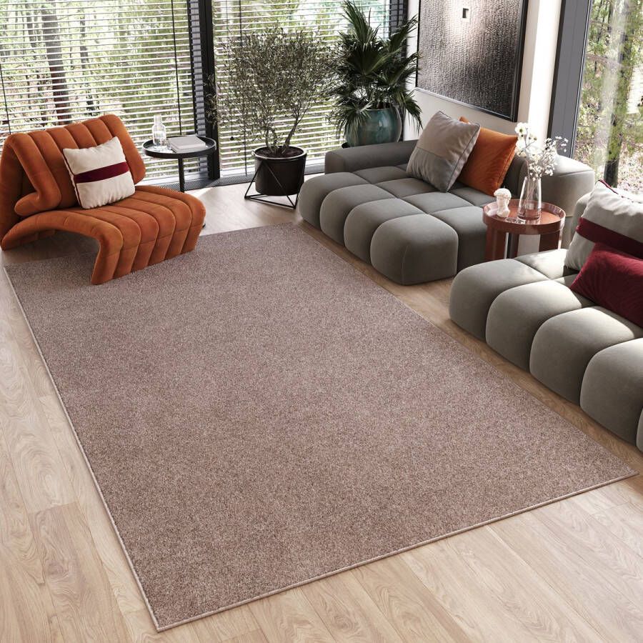 Tapiso Noyan Vloerkleed Beige Antislip Waasbaar Laagpolig Tapijt Maat- 140x200