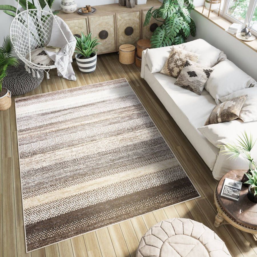 Tapiso Petra Vloerkleed Beige Bruin Binnenkleed Tapijt Maat- 140x200