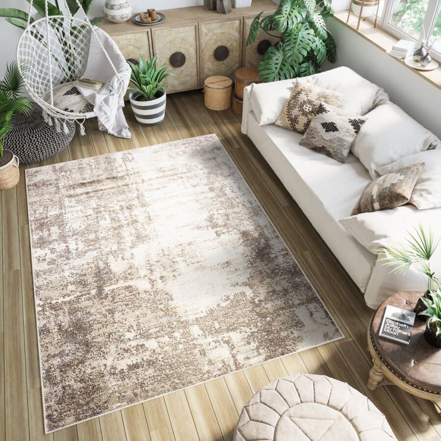 Tapiso Petra Vloerkleed Beige Modern Laagpolig Tapijt Maat- 140x200