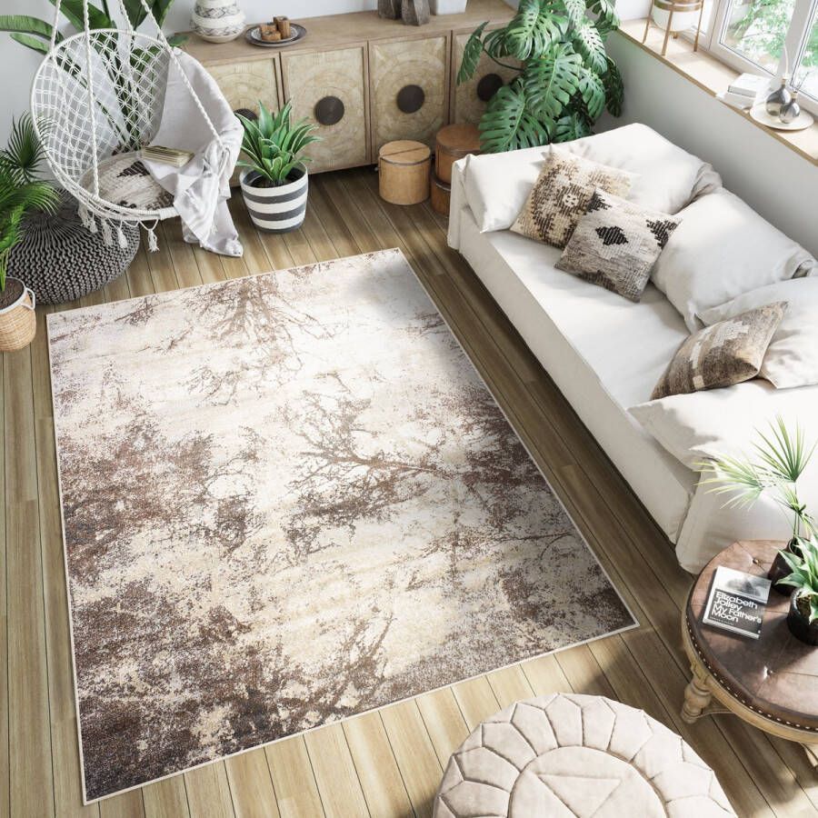 Tapiso Petra Vloerkleed Bruin Beige Laagpolig Karpetten Tapijt Maat- 140x200