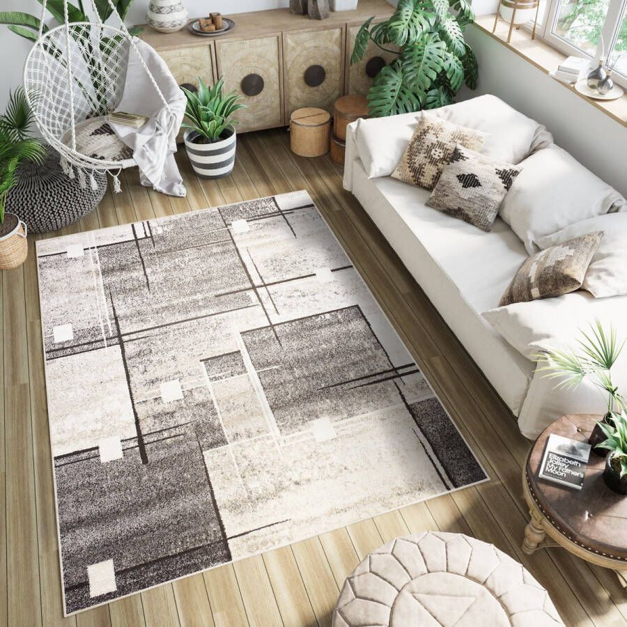 Tapiso Petra Vloerkleed Laagpolig Abstract Beige Tapijt Maat- 240x330