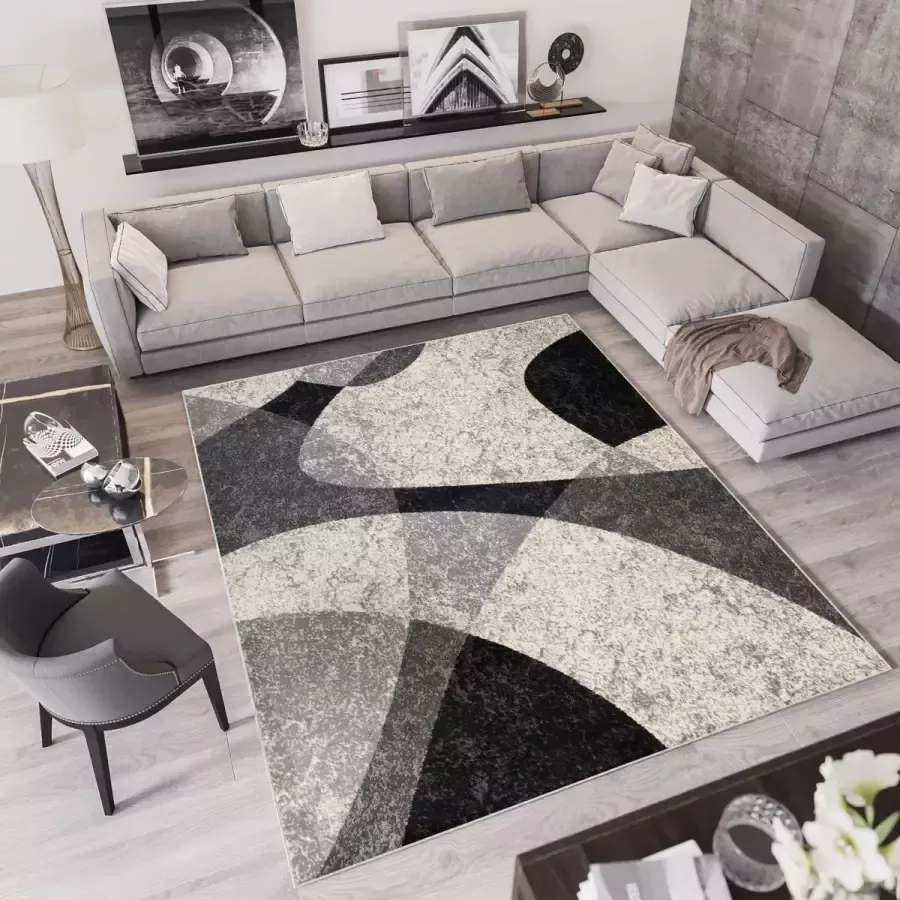 Tapiso Qmega Vloerkleed Grijs Abstract Woonkamer Tapijt Maat- 200x300