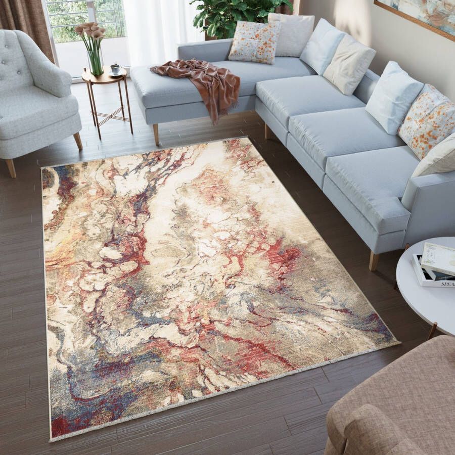 Tapiso Rivoli Vloerkleed Beige Rood Kunst Tapijt Maat- 160x225