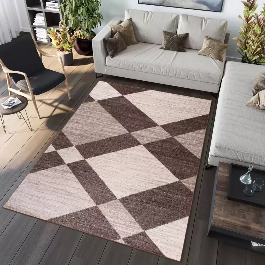 Tapiso Sari Vloerkleed Woonkamer Abstract Tapijt Bruin Maat- 80x150