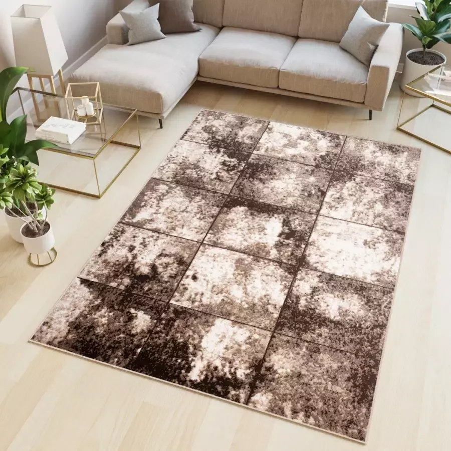 Tapiso Scarlet Deluxe Vloerkleed Beige Bruin Abstract Tapijt Maat- 180x250