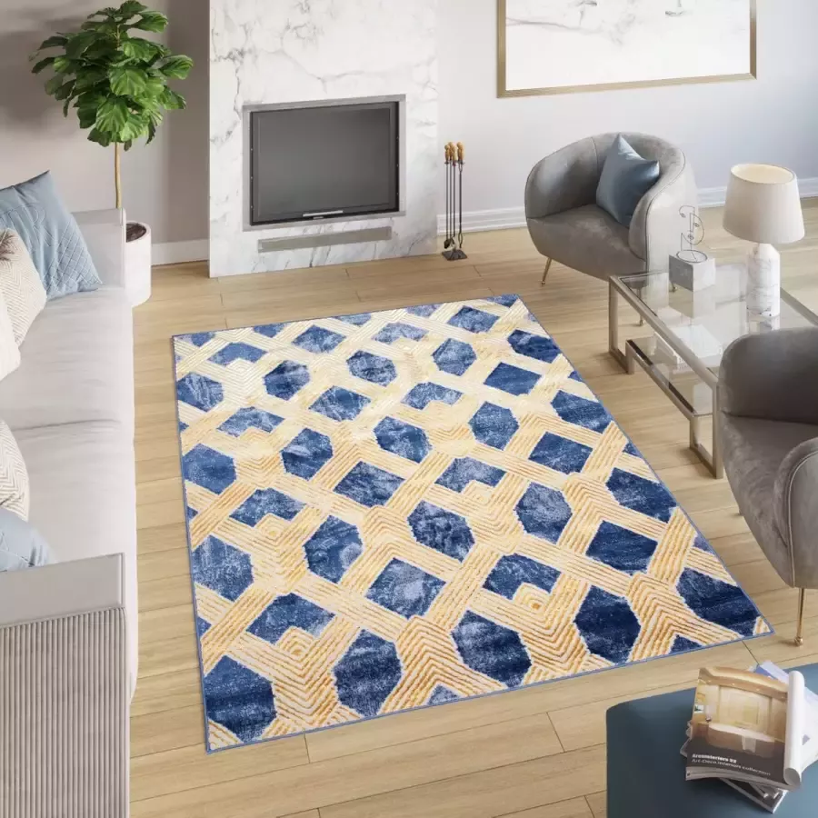 Tapiso Shine Vloerkleed Blauw Modern Abstract Woonkamer Tapijt Maat- 250x350