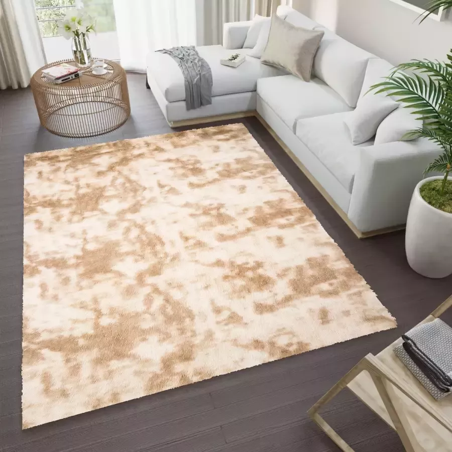 Tapiso Silk Dyed Vloerkleed Beige Hoogpolig Antislip Modern Woonkamer Slaapkamer Tapijt Maat- 120x170