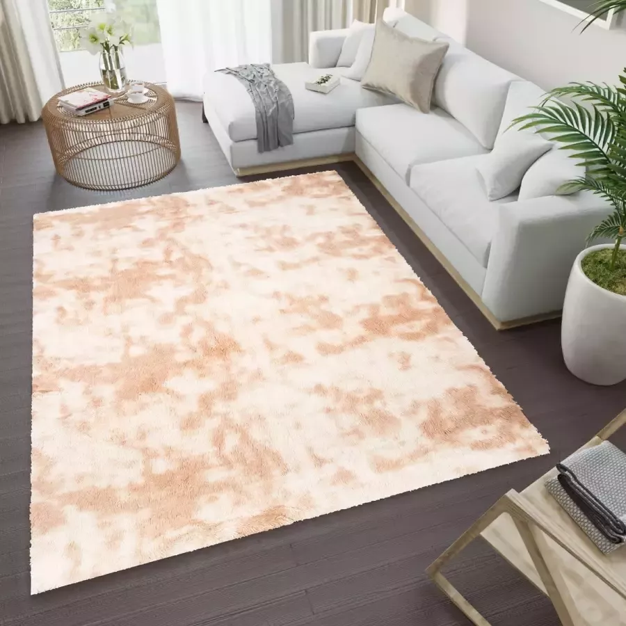 Tapiso Silk Dyed Vloerkleed Beige Hoogpolig Antislip Woonkamer Slaapkamer Tapijt Maat- 120x170