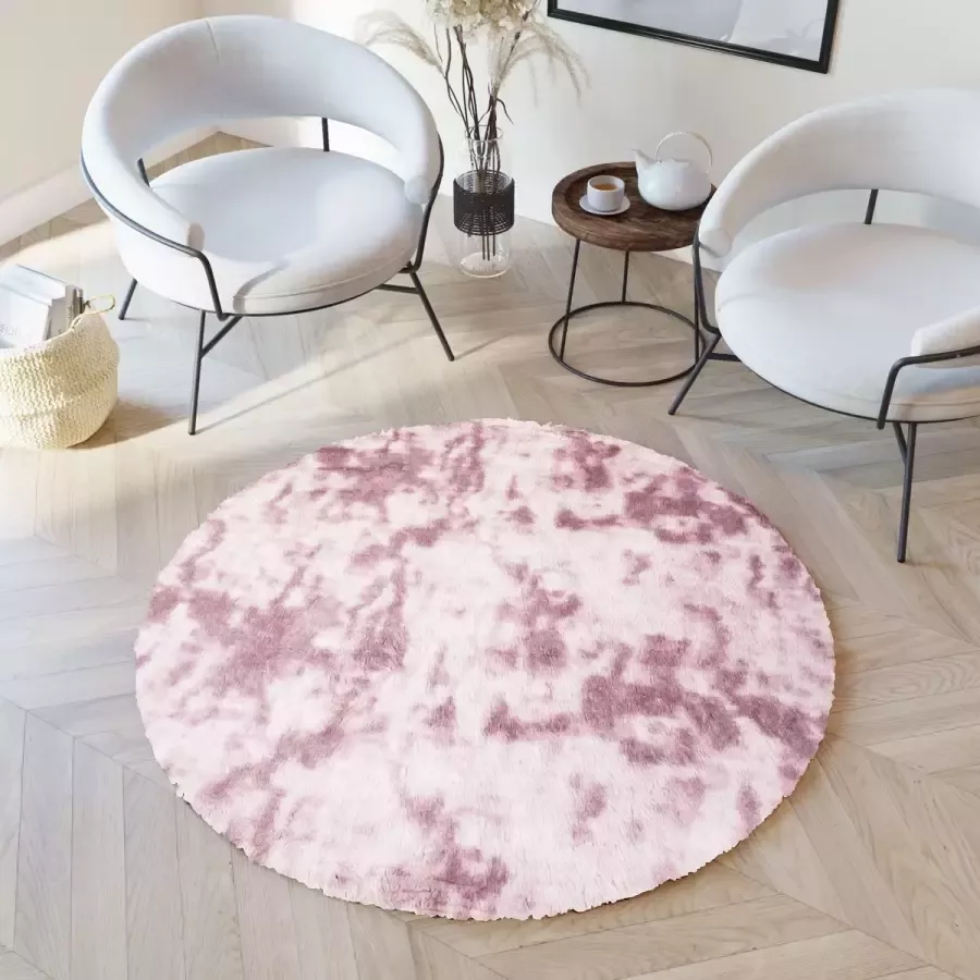 Tapiso Silk Dyed Vloerkleed Rond Antislip Shaggy Karpet Maat- 130x130