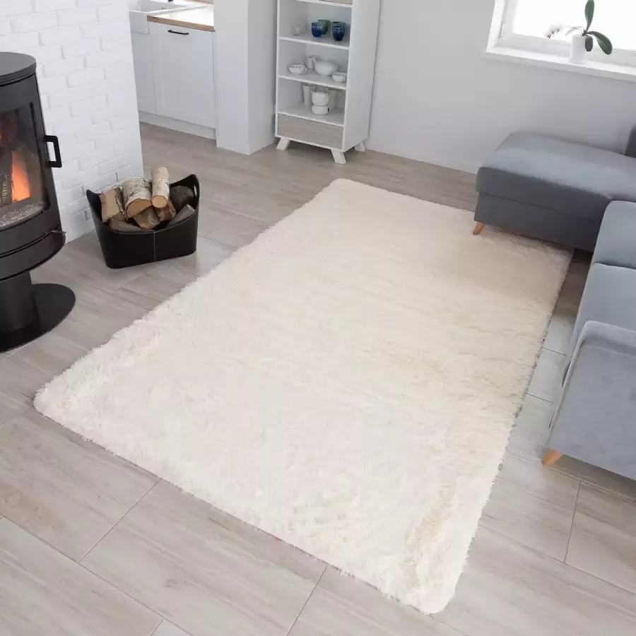 Tapiso Silk Vloerkleed Beige Creme Hoogpolig Woonkamer Tapijt Maat- 120x170