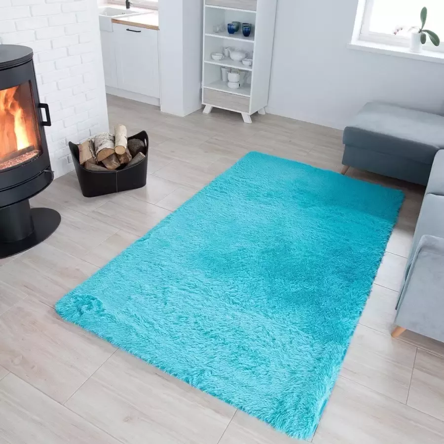 Tapiso Silk Vloerkleed Blauw Hoogpolig Woonkamer Slaapkamer Tapijt Maat- 160x230