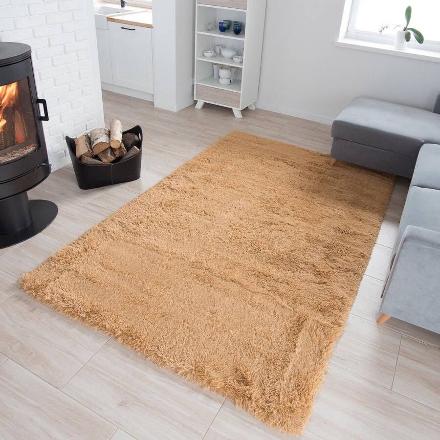 Tapiso Silk Vloerkleed Creme Beige Hoogpolig Woonkamer Tapijt Maat- 200x300