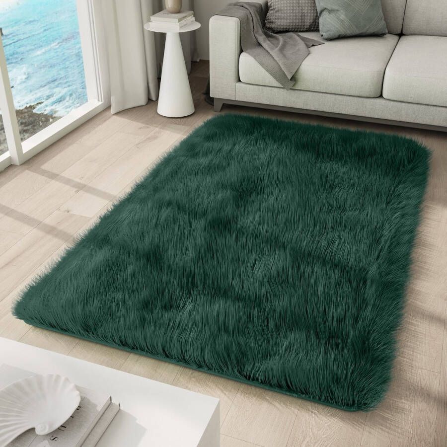 Tapiso Silk Vloerkleed Donkergroen Hoogpolig Woonkamer Tapijt Maat- 200x300