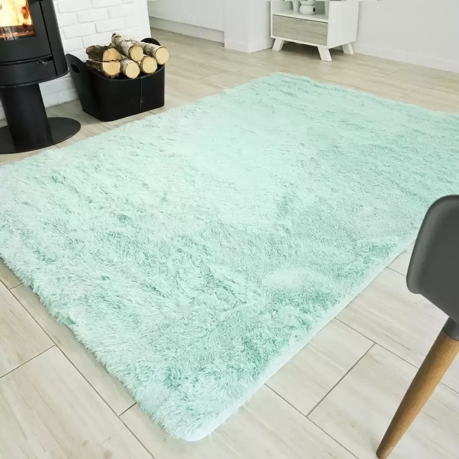 Tapiso Silk Vloerkleed Mint Blauw Hoogpolig Woonkamer Tapijt Maat- 140x200