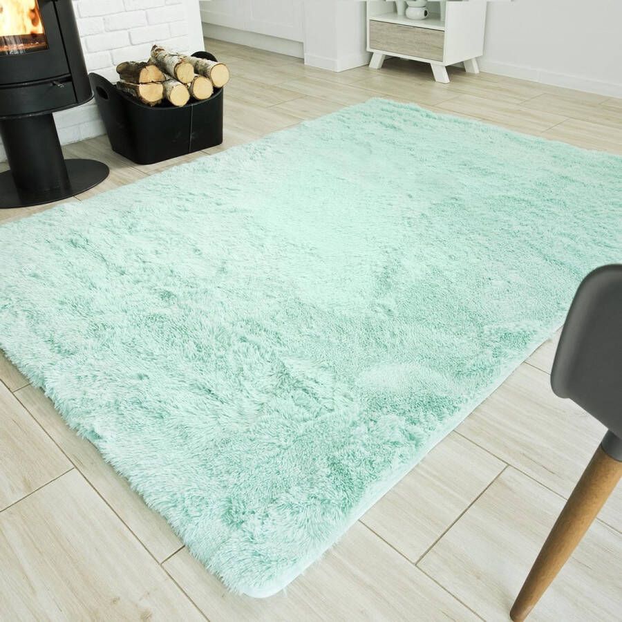 Tapiso Silk Vloerkleed Mint Blauw Hoogpolig Woonkamer Tapijt Maat- 160x230