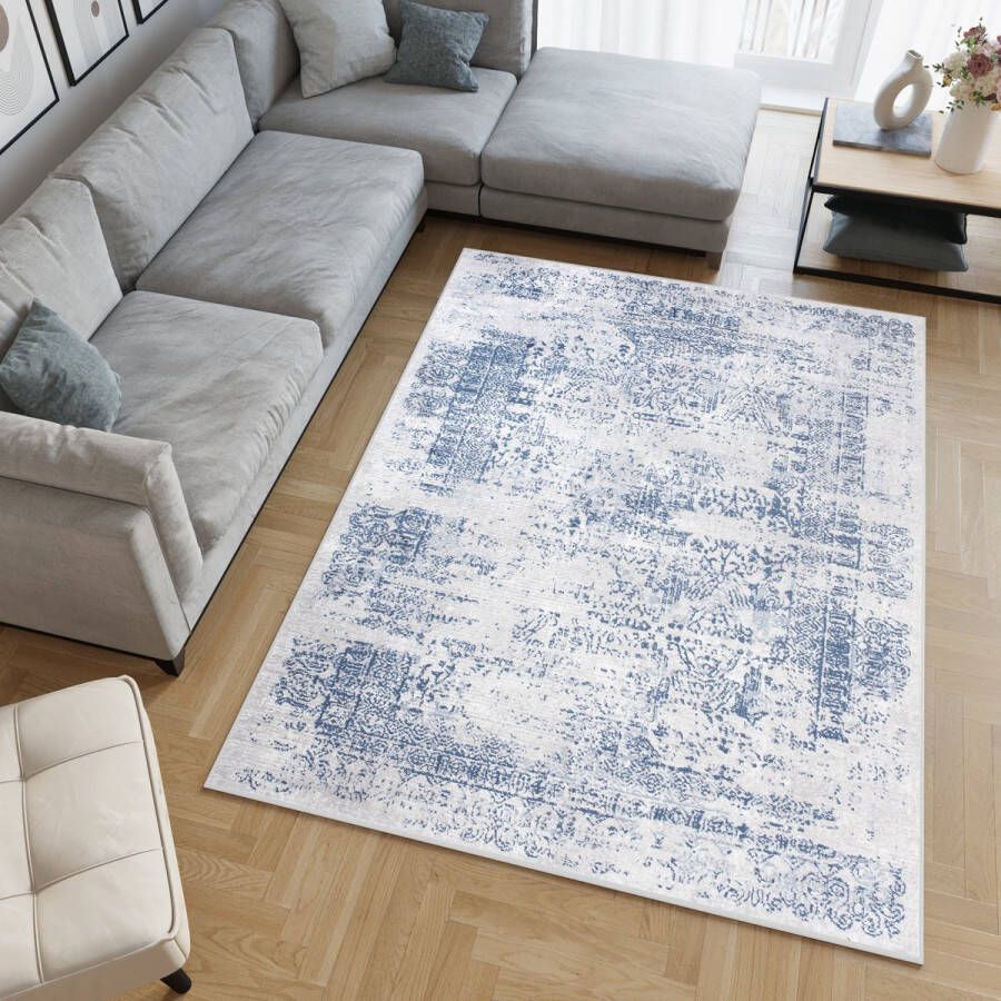 Tapiso Sky Vloerkleed Blauw Grijs Woonkamer Slaapkamer Tapijt Maat 120x170