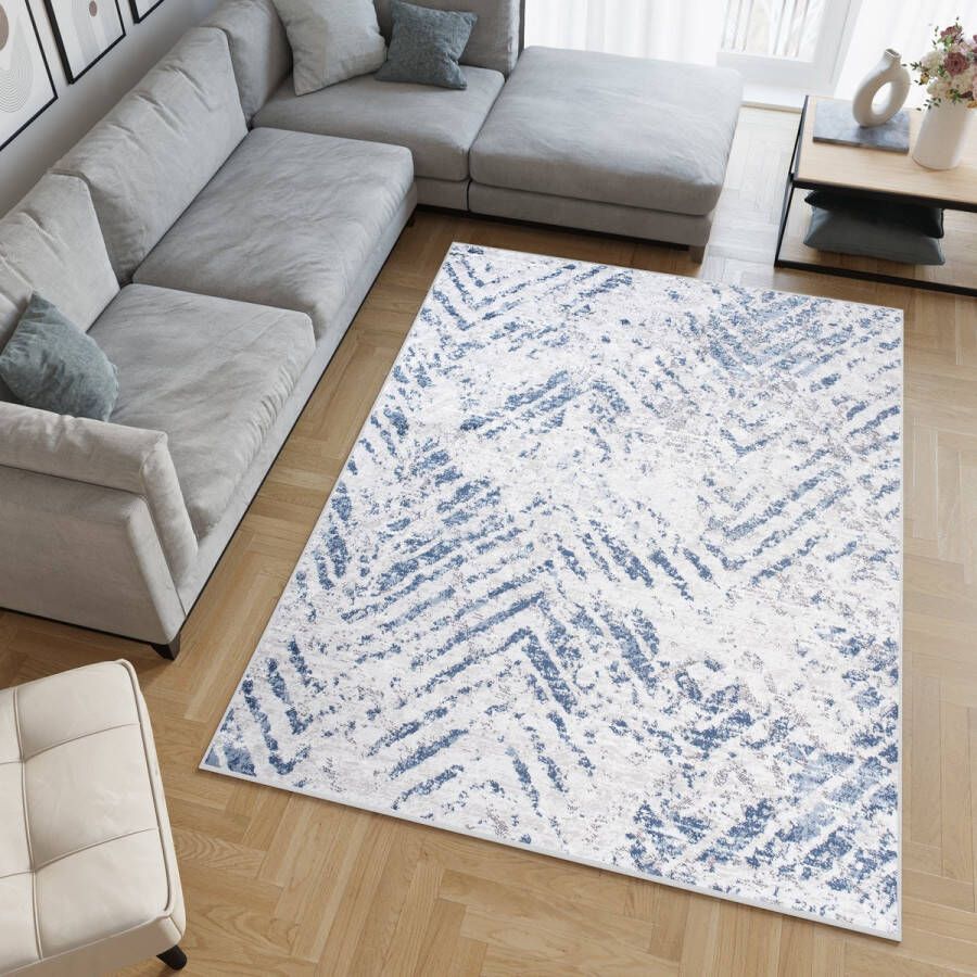 Tapiso Sky Vloerkleed Blauw Woonkamer Slaapkamer Tapijt Maat 140x200