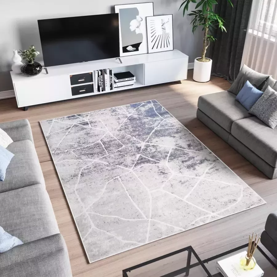 Tapiso Sky Vloerkleed Grijs Blauw Woonkamer Modern Tapijt Maat 200x300