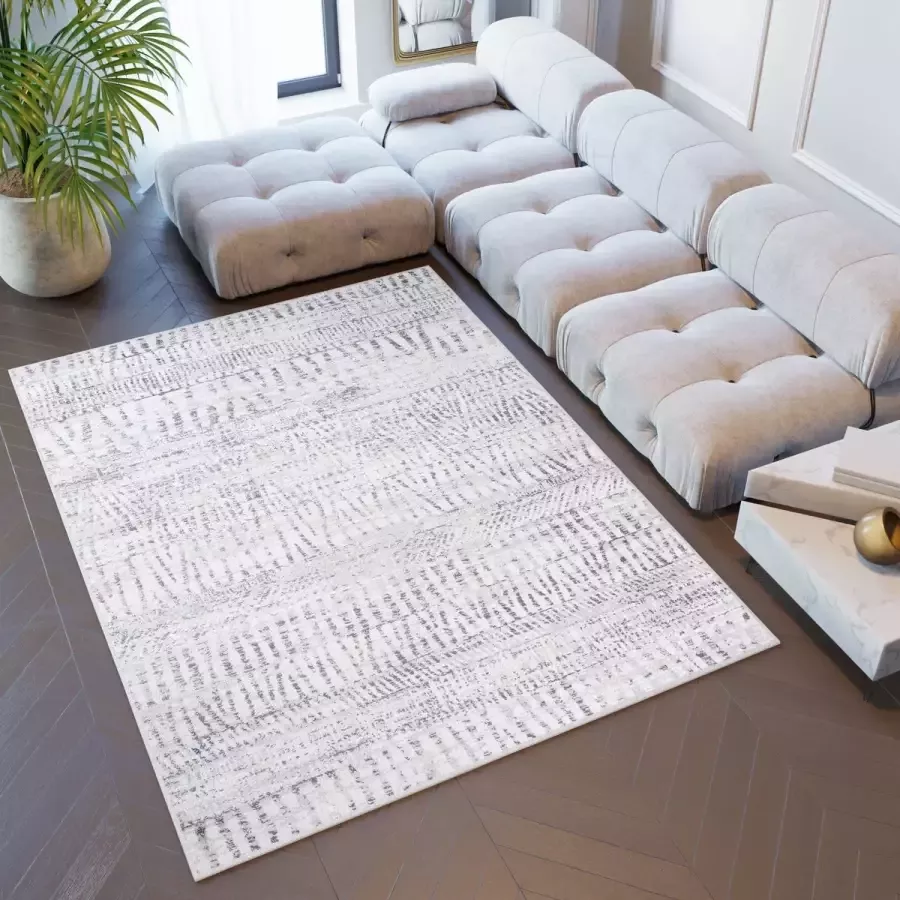 Tapiso Sky Vloerkleed Lichtgrijs Laagpolig Woonkamer Slaapkamer Tapijt Maat 120x170