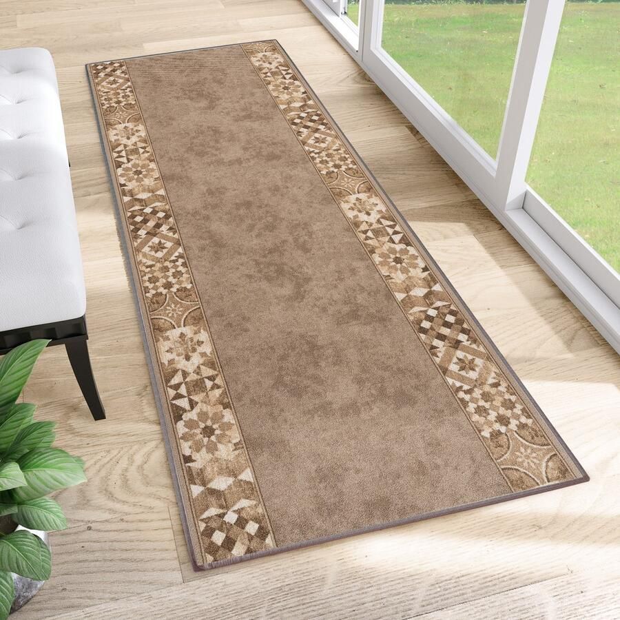 Tapiso Antislip Rubber Loper Vloerkleed Mat Bruin Oriental Gang Woonkamer Rubbermat Tapijt Maat- 100x1100