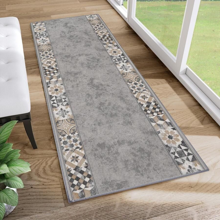 Tapiso Antislip Rubber Loper Vloerkleed Mat Lichtgrijs Gang Woonkamer Rubbermat Tapijt Maat- 100x400
