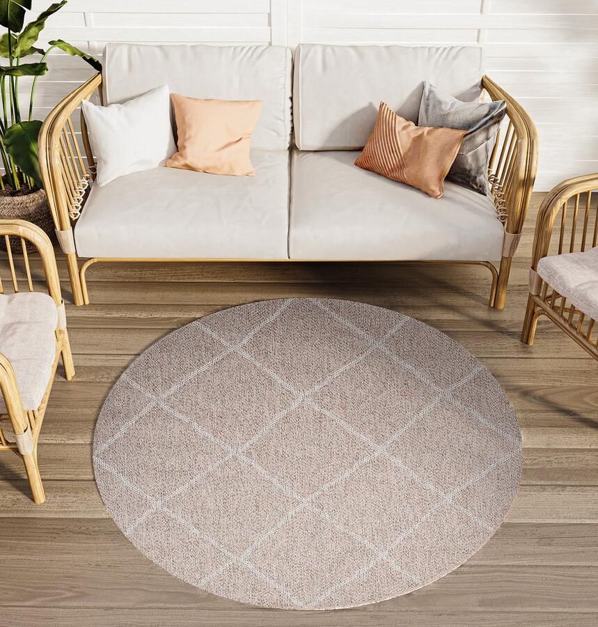 Tapiso Arruba Rond Vloerkleed Grijs Buitenkleed Indoor Woonkamer Tapijt Maat- 130x130