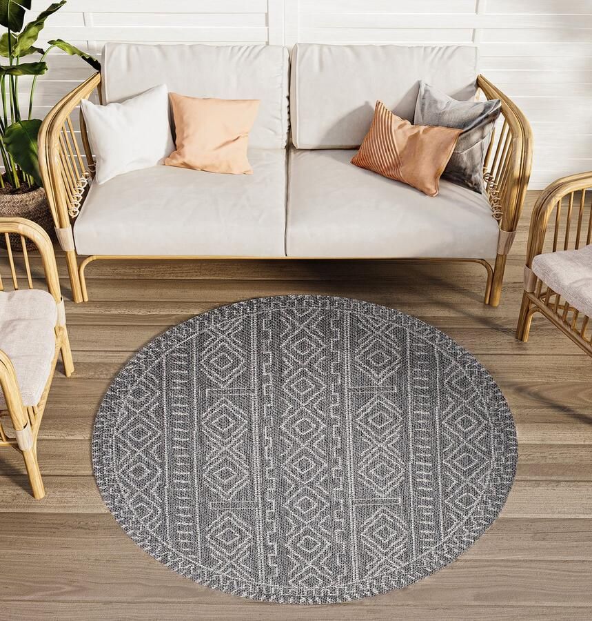 Tapiso Arruba Rond Vloerkleed Grijs Buitentapijt Indoor Woonkamer Tapijt Maat- 160x160