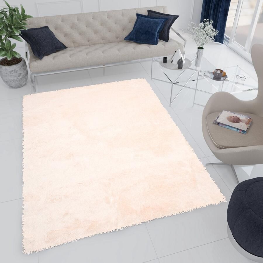 Tapiso Bird Hoogpolig Vloerkleed Woonkamer Beige Shaggy Tapijt Maat- 80x150