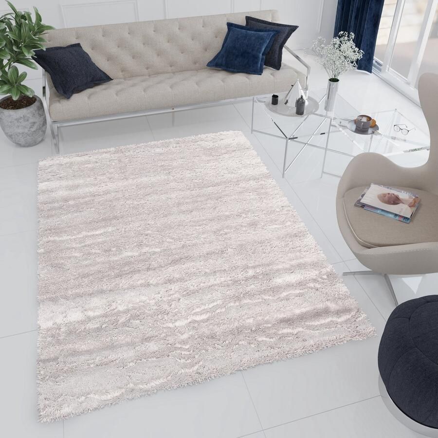 Tapiso Bird Hoogpolig Vloerkleed Woonkamer Grijs Shaggy Tapijt Maat- 80x150