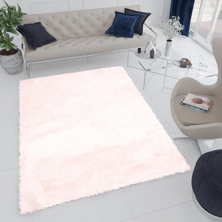 Tapiso Bird Hoogpolig Vloerkleed Woonkamer Roze Shaggy Tapijt Maat- 140x190
