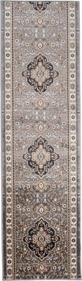 Tapiso Colorado Tapijt Loper Grijs Medaillon Traditioneel Woonkamer Hal Slaapkamer Maat 70x1100