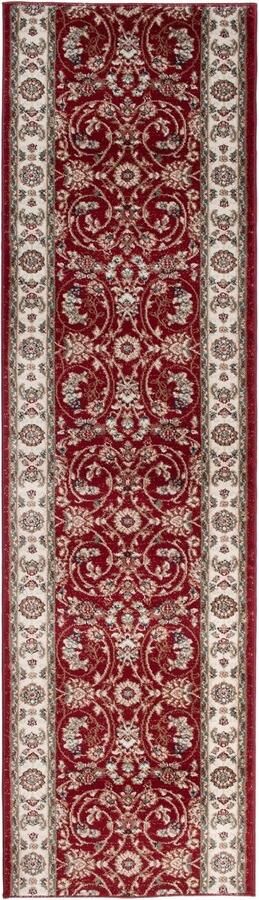 Tapiso Colorado Tapijt Loper Rood Creme Traditioneel Woonkamer Hal Slaapkamer Maat 70x1250
