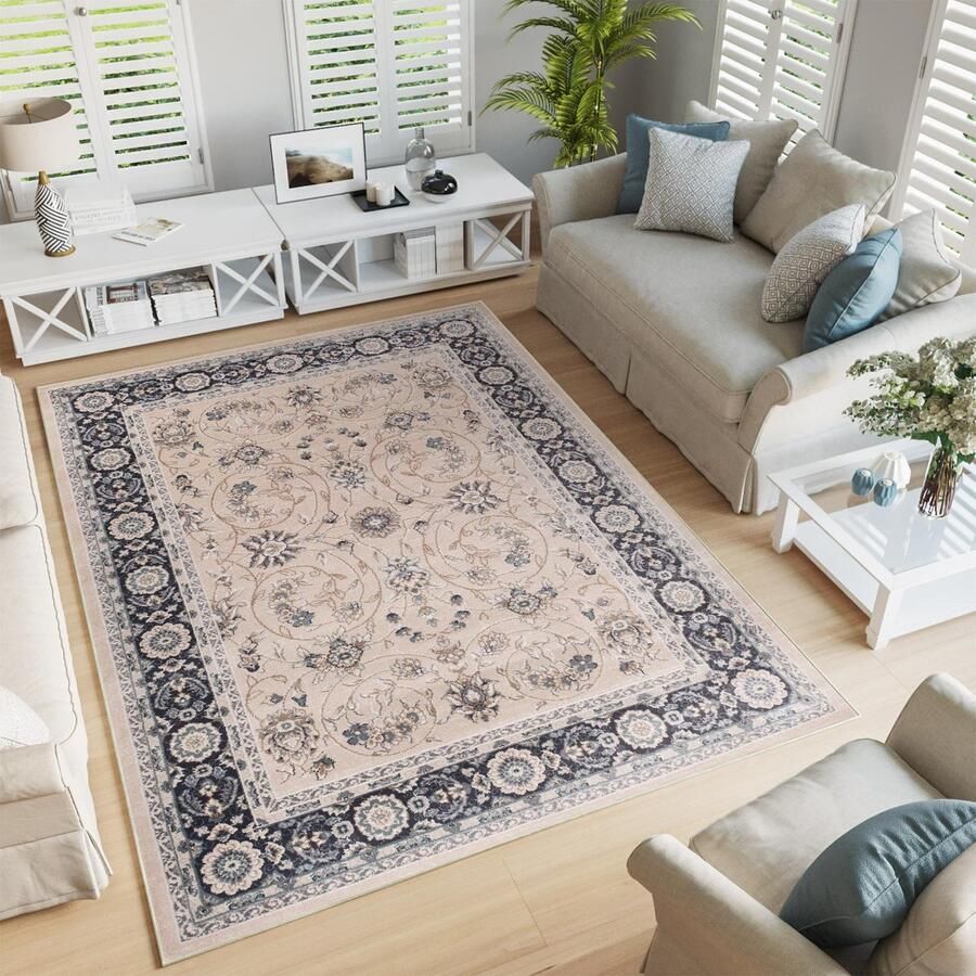 Tapiso Colorado Vloerkleed Beige Zwart Modern Oriental Tapijt Maat- 140x200