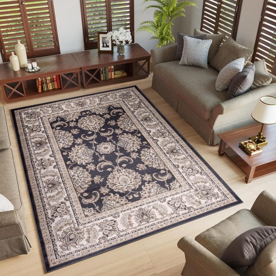 Tapiso Colorado Vloerkleed Zwart Beige Gebloemd Woonkamer Tapijt Maat- 200x300