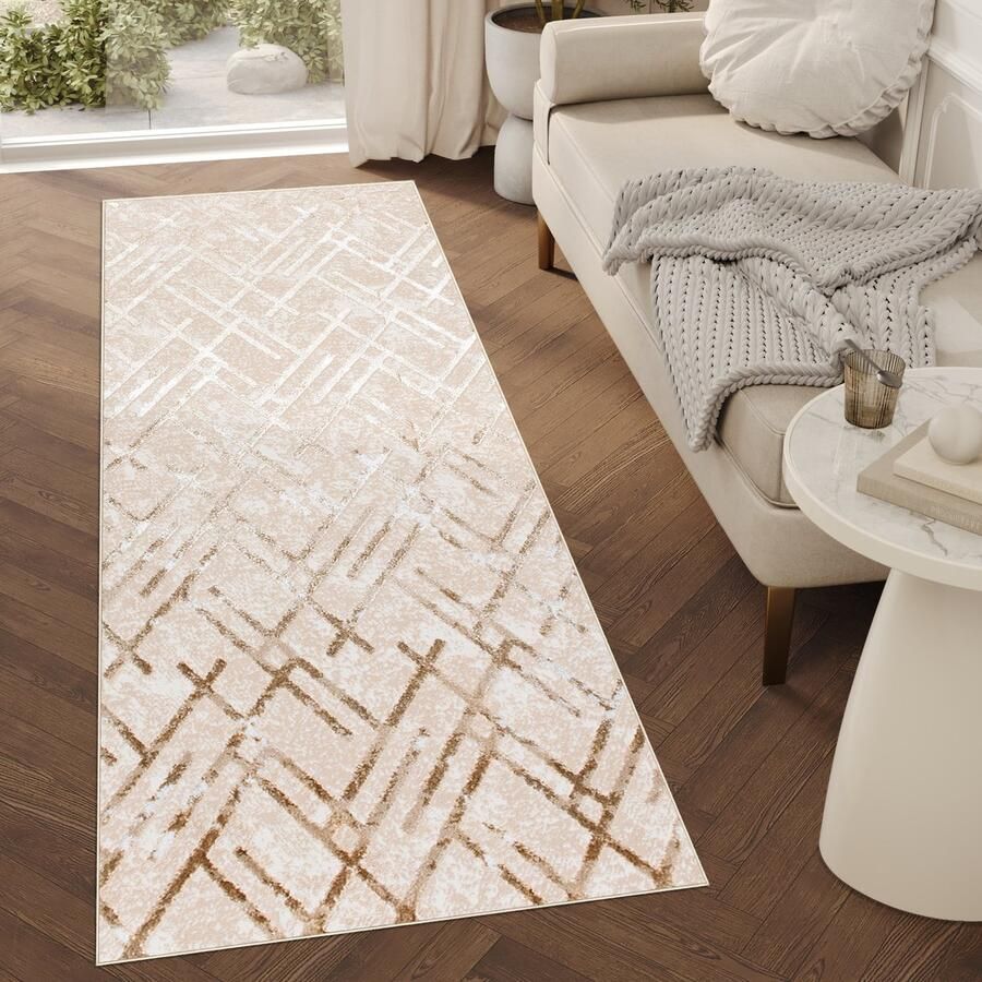 Tapiso Crystal Loper Tapijtloper Beige Laagpolig Kleed Vloerkleed Maat- 80x250